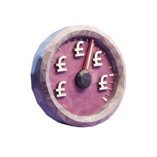 Wealth gauge illustration showing pound sterling symbols